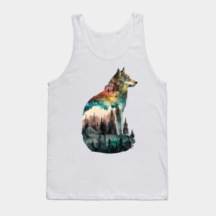 Wolf Watercolor Forest Cute Autumn Leaves Landscape Animal Print Tank Top